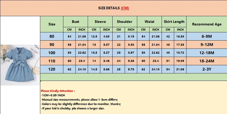 Baby Girl Fashion Dress Bubble Sleeve Lapel Jeans Casual Dress+Belt Summer Birthday Party Costumes for 1-3 Years Toddler Girl thumbnail 6