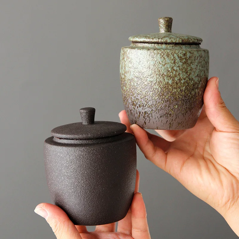Bronze Frosted Ceramic Tea Pot Tea Container Sealed Storage Jar with Lid Storage Box Ornaments Living Room Home Decoration thumbnail 2
