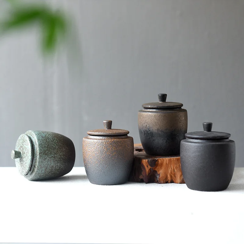 Bronze Frosted Ceramic Tea Pot Tea Container Sealed Storage Jar with Lid Storage Box Ornaments Living Room Home Decoration