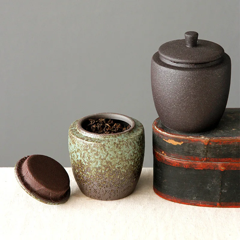 Bronze Frosted Ceramic Tea Pot Tea Container Sealed Storage Jar with Lid Storage Box Ornaments Living Room Home Decoration thumbnail 3