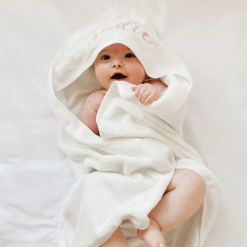 Personalized Children's Bathrobe Solid Color Quick-Drying Bath Cape Coral Velvet Hooded Embroidery Name Baby Bath Towels thumbnail 2