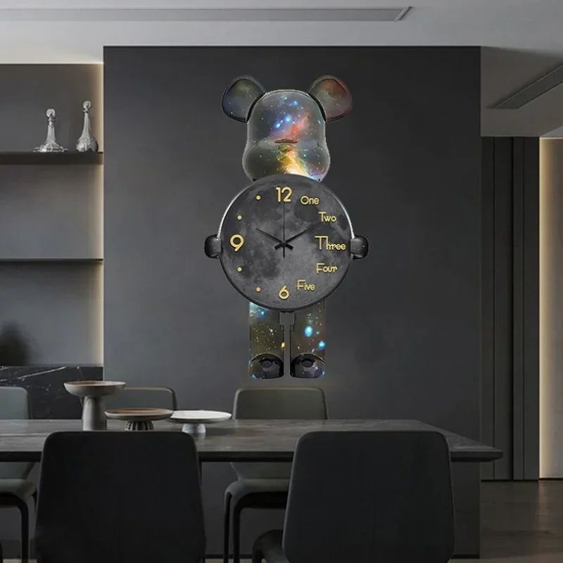 Aesthetic Bear Wall Clock LED Lamp Unique Bear Silent Watch Sconce Luxury Porch Livingroom Decoration Interior Light Clock Decor thumbnail 5