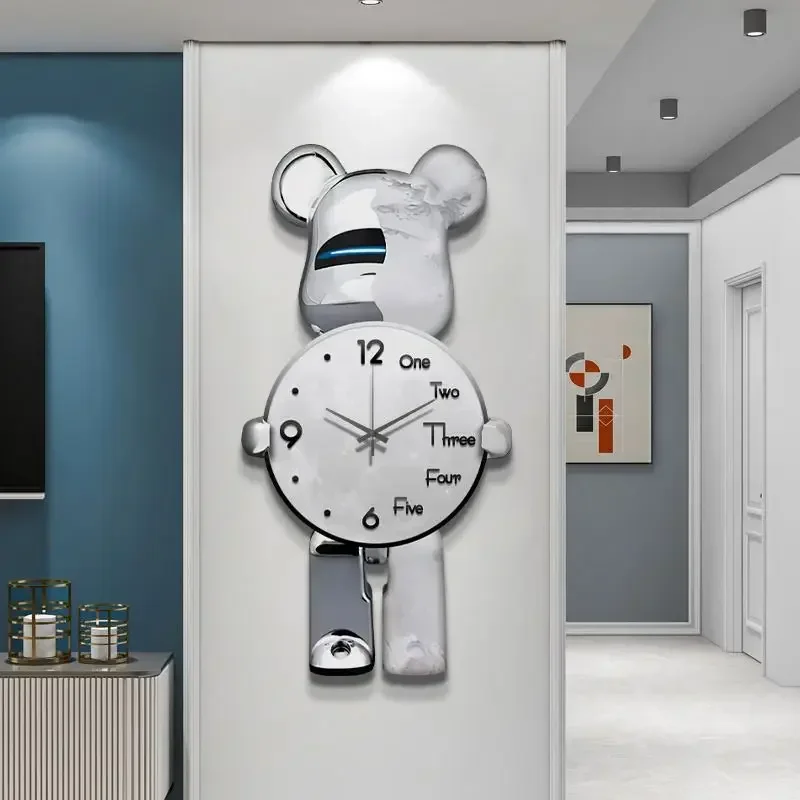 Aesthetic Bear Wall Clock LED Lamp Unique Bear Silent Watch Sconce Luxury Porch Livingroom Decoration Interior Light Clock Decor thumbnail 4