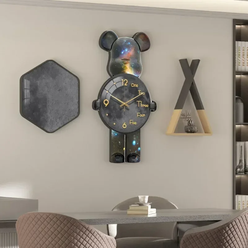 Aesthetic Bear Wall Clock LED Lamp Unique Bear Silent Watch Sconce Luxury Porch Livingroom Decoration Interior Light Clock Decor thumbnail 6