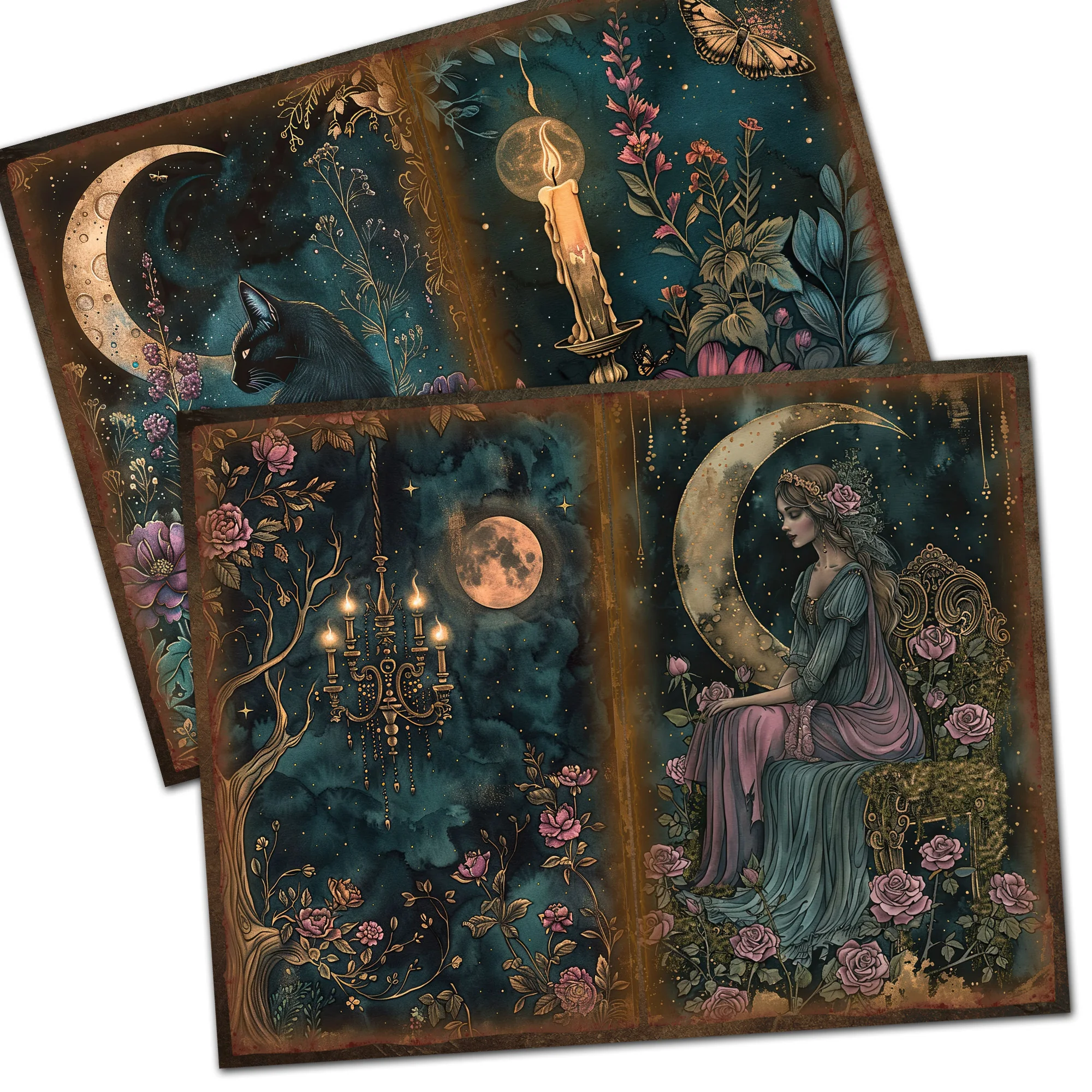 52pieces Gothic Midnight Garden Scrapbook Background Paperpads Set With Sticker,Perfect for Arts Crafts,Holiday Party,Scrapbook thumbnail 6