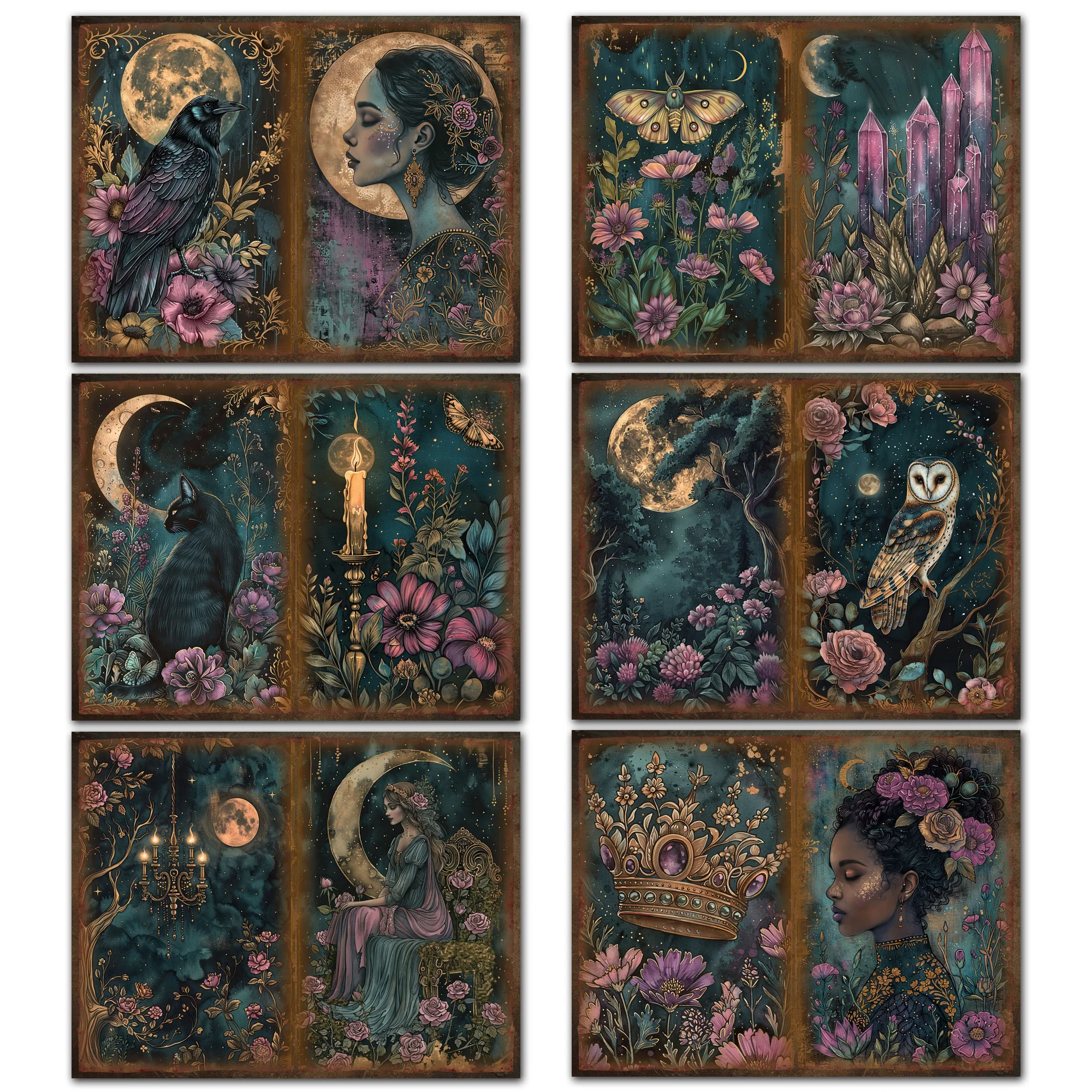 52pieces Gothic Midnight Garden Scrapbook Background Paperpads Set With Sticker,Perfect for Arts Crafts,Holiday Party,Scrapbook thumbnail 3