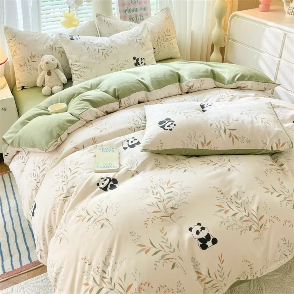 4pcs/set Plant Floral Print Set A Duvet Cover and Bed Sheet A Pair of Pillowcases Suitable for Bedroom Home Decor Bedding Sets thumbnail 2