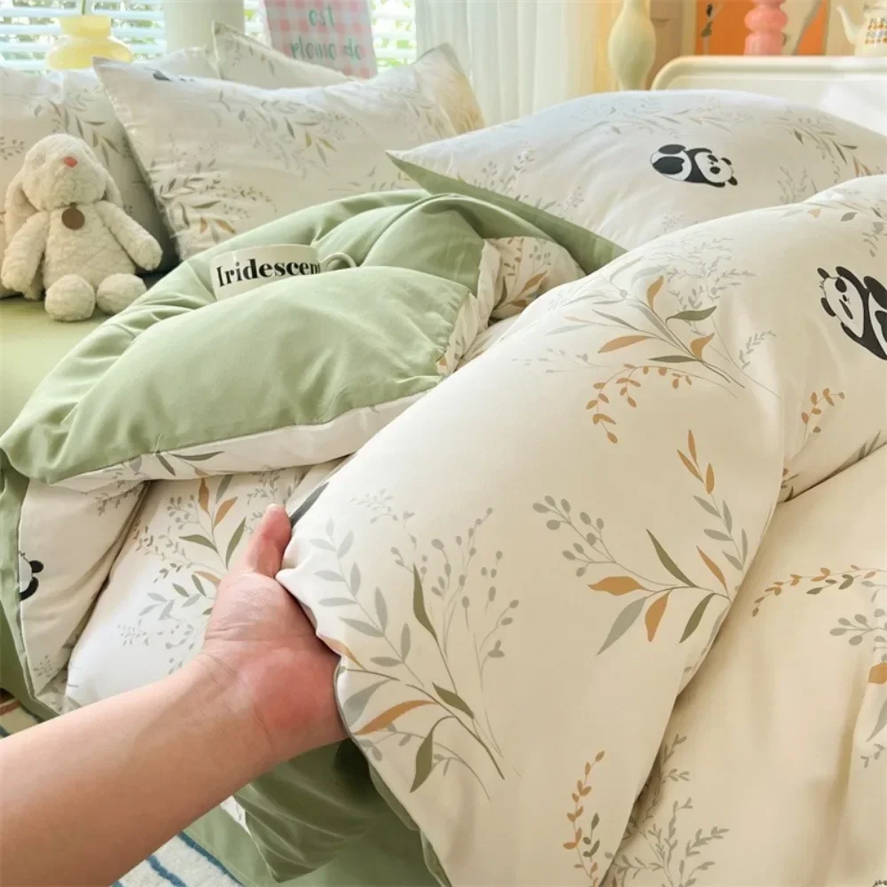 4pcs/set Plant Floral Print Set A Duvet Cover and Bed Sheet A Pair of Pillowcases Suitable for Bedroom Home Decor Bedding Sets thumbnail 3