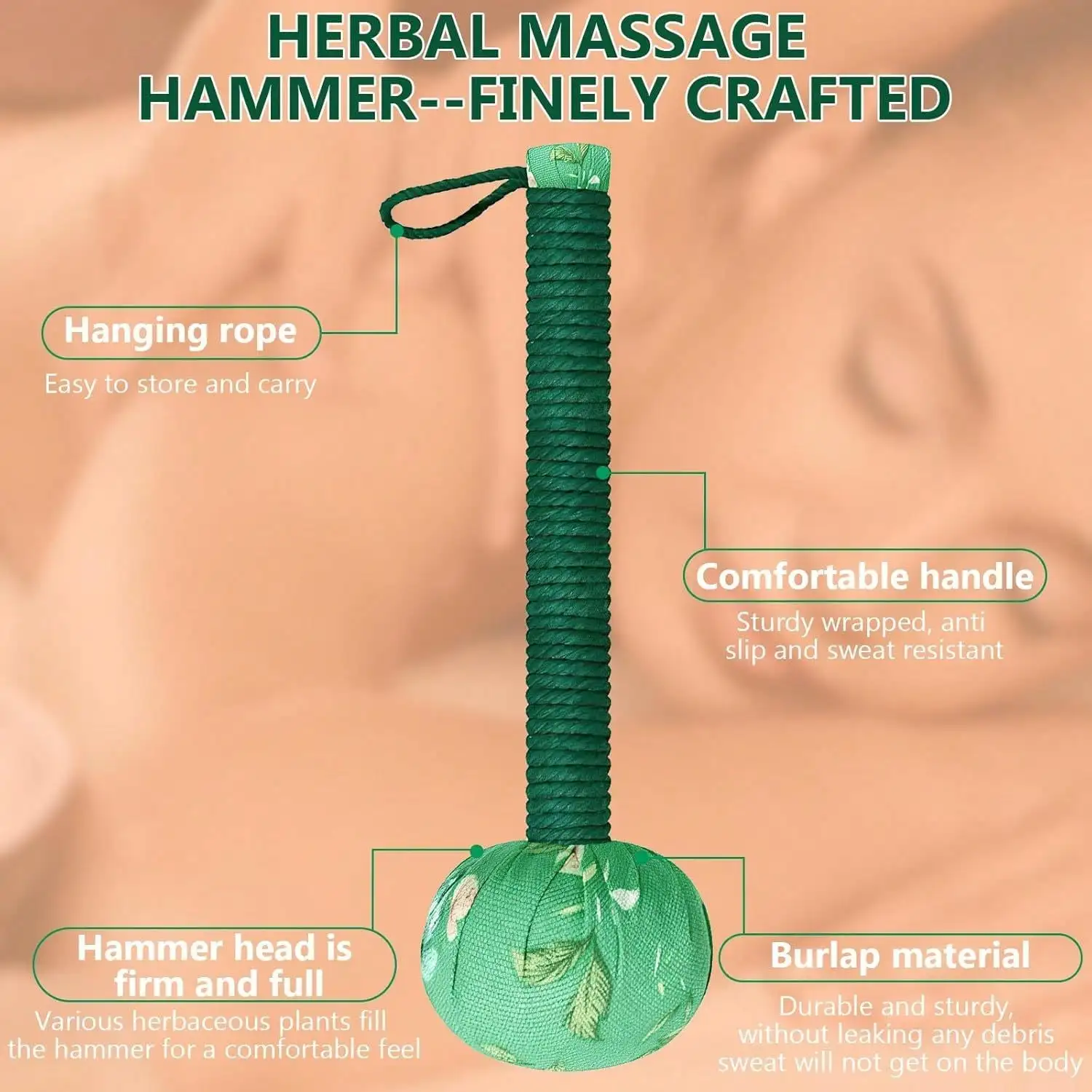 Long-Handled Wormwood Massage Hammer for Lymphatic Drainage - Manual Full Body & Back Relief, Stress Reduction, Nylon Material thumbnail 5