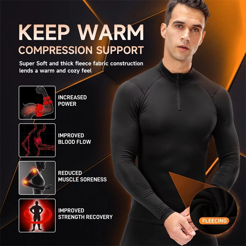 Zipper Thermal Compression Shirts for Men Winter Warm Fleece Lined Athletic Baselayer Tops for Ski Running Cycling Gym Workout thumbnail 3