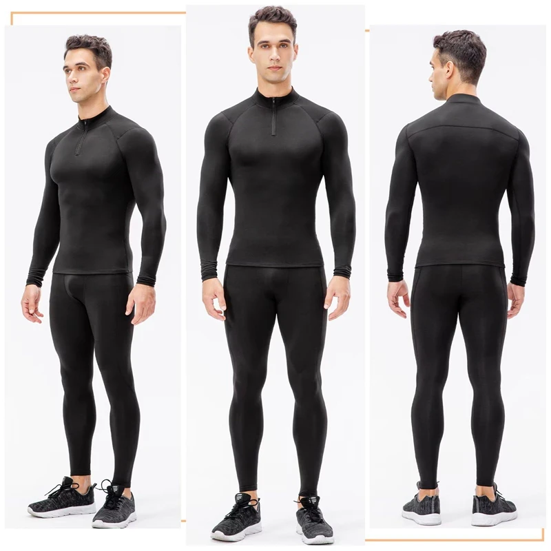 Zipper Thermal Compression Shirts for Men Winter Warm Fleece Lined Athletic Baselayer Tops for Ski Running Cycling Gym Workout thumbnail 2