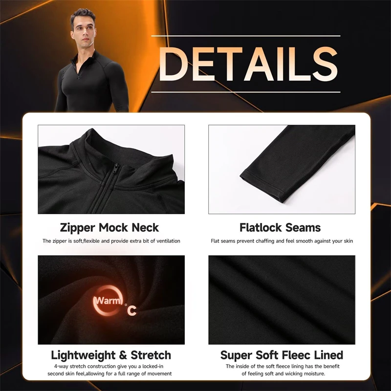 Zipper Thermal Compression Shirts for Men Winter Warm Fleece Lined Athletic Baselayer Tops for Ski Running Cycling Gym Workout thumbnail 5