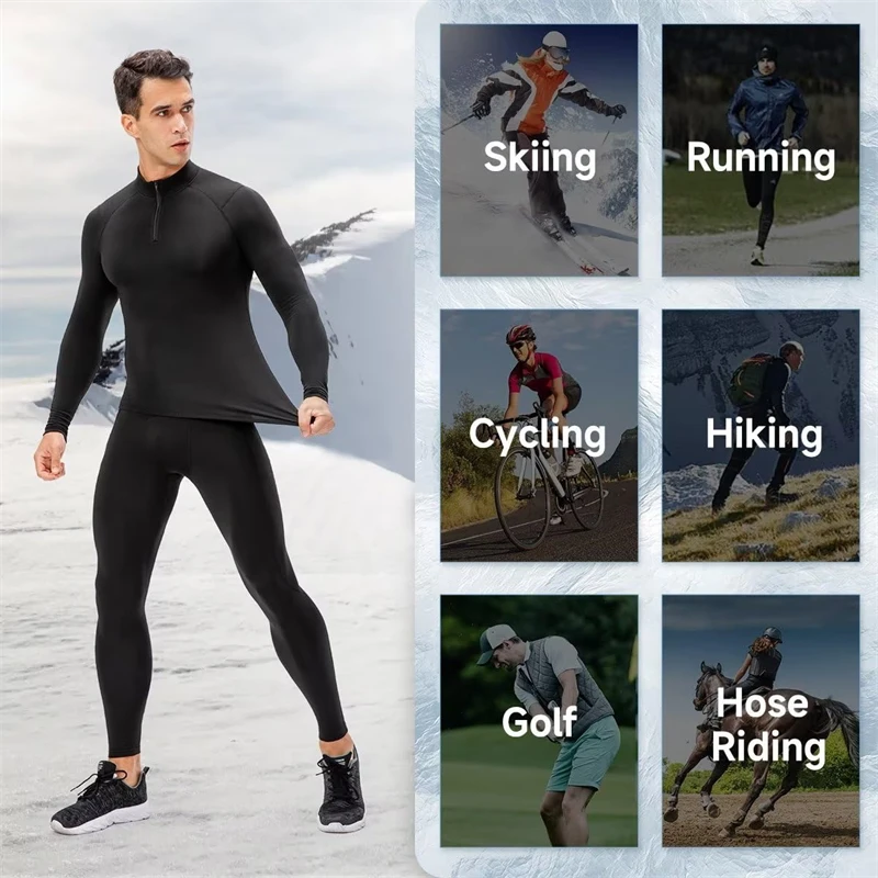 Zipper Thermal Compression Shirts for Men Winter Warm Fleece Lined Athletic Baselayer Tops for Ski Running Cycling Gym Workout thumbnail 6