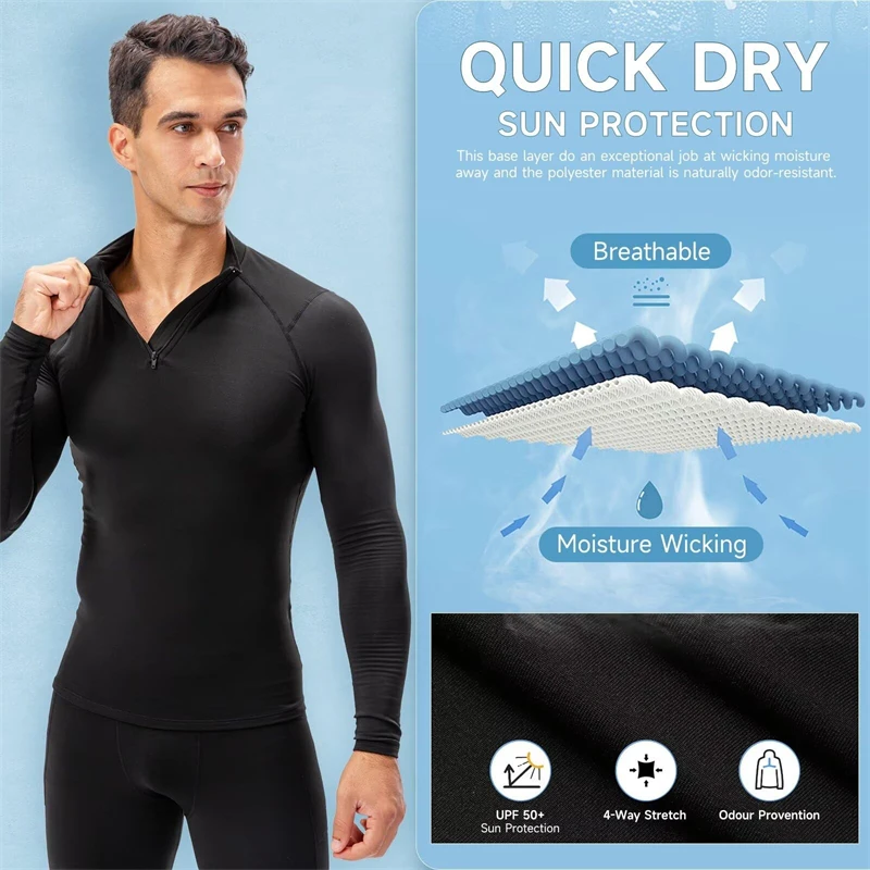 Zipper Thermal Compression Shirts for Men Winter Warm Fleece Lined Athletic Baselayer Tops for Ski Running Cycling Gym Workout thumbnail 4
