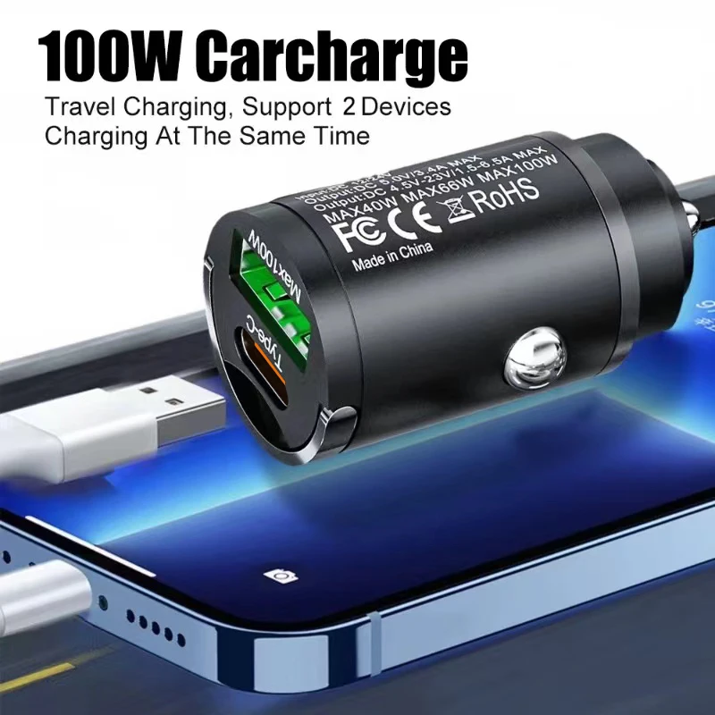100W USB Car Charger Lighter Fast Charging USB Type C Car Phone Charger Adapter for iPhone Xiaomi Samsung Quick Charge 3.0 QC3.0 thumbnail 5