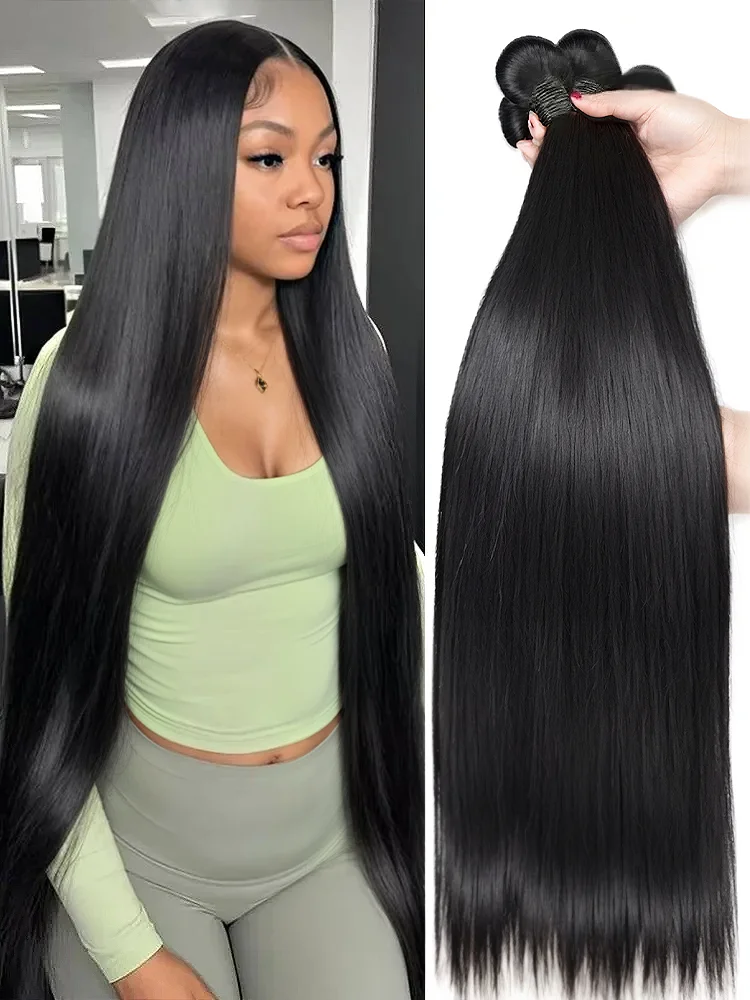 30 40 Inch Bone Straight 12A Virgin Human Hair Weave Raw Extensions Brazilian Natural Black 4 Bundles Deals Unprocessed Crochet
