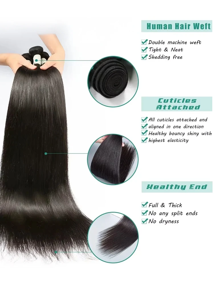 30 40 Inch Bone Straight 12A Virgin Human Hair Weave Raw Extensions Brazilian Natural Black 4 Bundles Deals Unprocessed Crochet thumbnail 4
