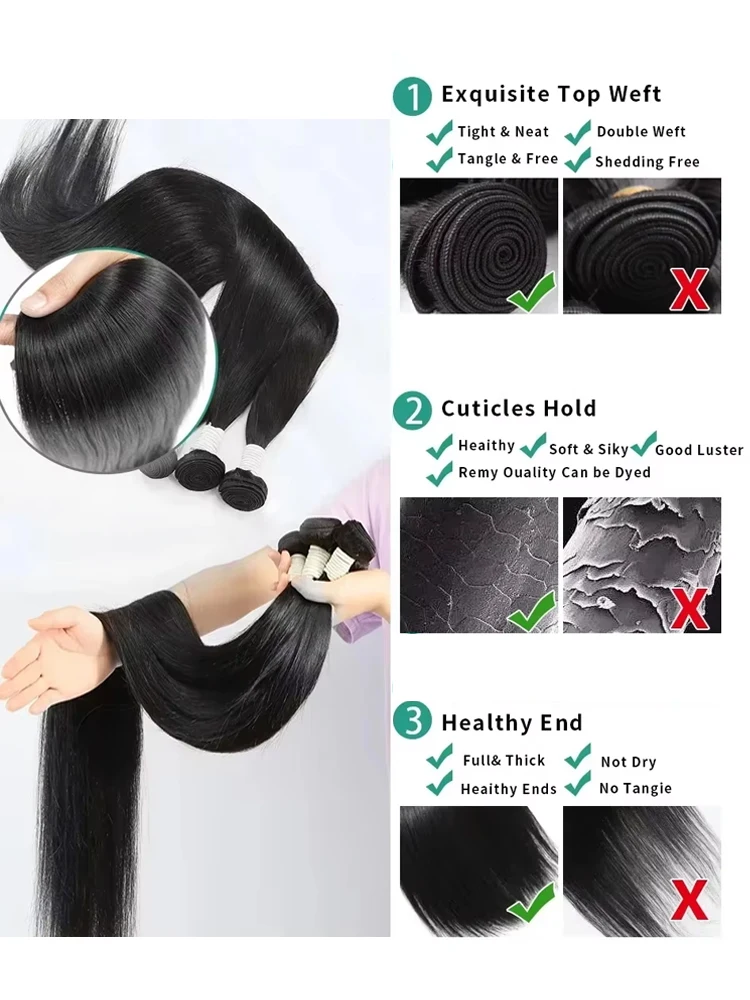 30 40 Inch Bone Straight 12A Virgin Human Hair Weave Raw Extensions Brazilian Natural Black 4 Bundles Deals Unprocessed Crochet thumbnail 5