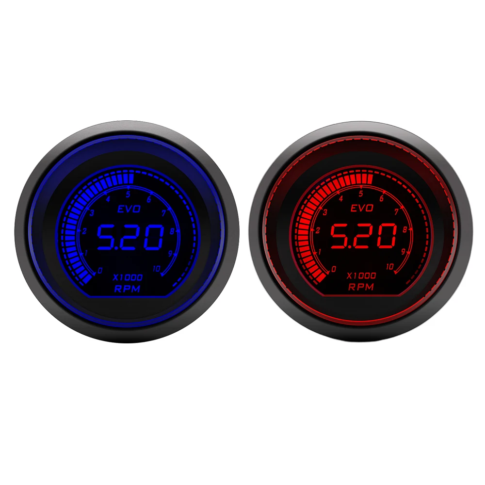 52mm Tachometer RPM Water Temp Oil Temp Oil Press Exhaust Temp Voltmeter Boost Vacuum AFR Gauge Red Blue Backlight LCD Display thumbnail 3