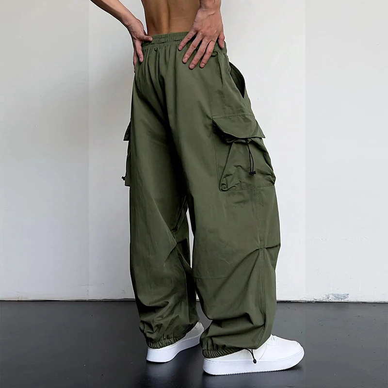 Men's Casual Cargo Pants Fashion Streetwear Classic Man Straight Wide-leg Pants Drawstring Workwear Trendy Loose Cargo Trousers thumbnail 4