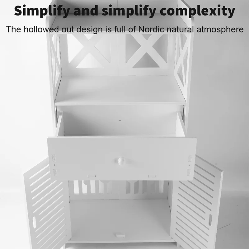 Bathroom Storage Cabinet 3 Tier Cabinet Organizer with Door Bathroom Furniture Free-standing Bathroom Storage Unit thumbnail 2