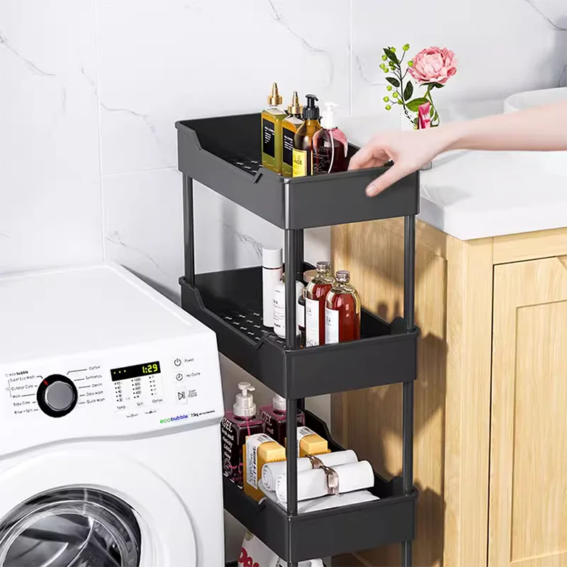 3/4 Tier Mobile Kitchen Organizer Cart With Wheels Rolling Cart Storage Shelf Trolley Bathroom Storage Rack Bar Cart thumbnail 2