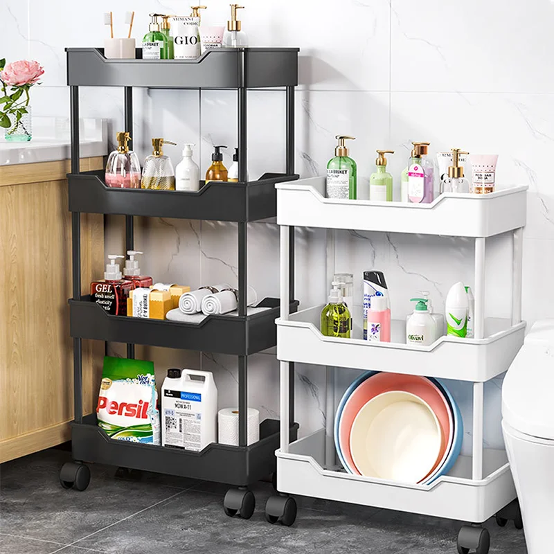 3/4 Tier Mobile Kitchen Organizer Cart With Wheels Rolling Cart Storage Shelf Trolley Bathroom Storage Rack Bar Cart thumbnail 4