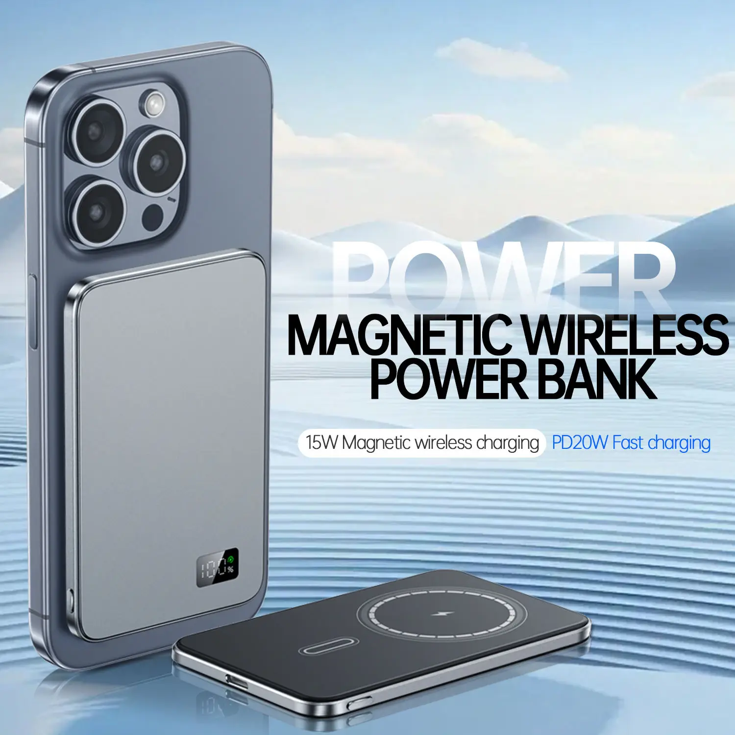Ultra Thin Power Bank for MagSafe,Magnetic Wireless Fast Charging LED Display Portable Battery For iPhone Samsung Phone Airpods thumbnail 6