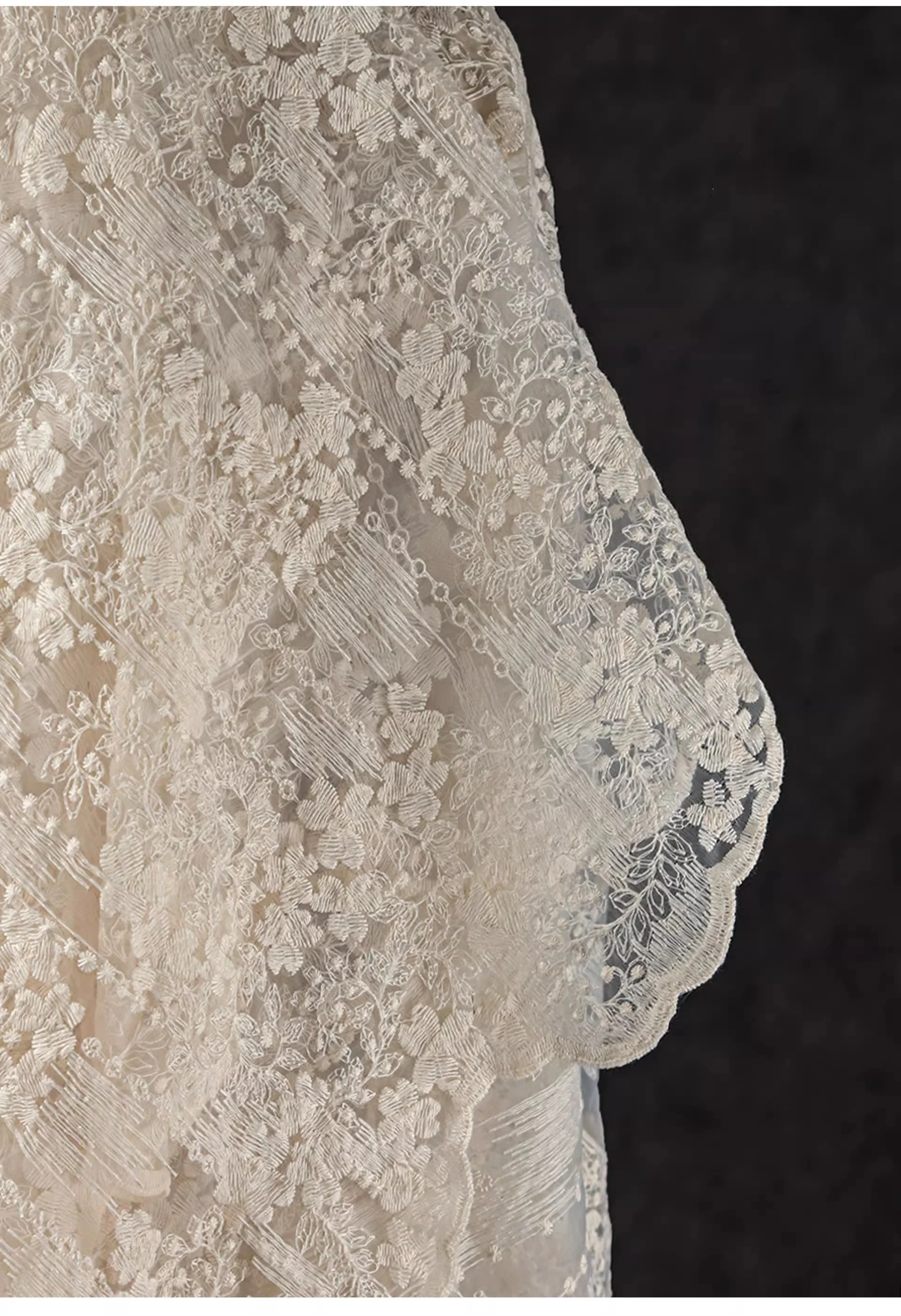 Apricot embroidery floral tulle lace gauze material transparent jacquard fashion dress wedding dress designer fabric thumbnail 4