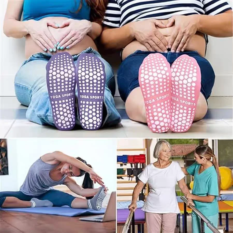 Grip Socks for Women, Non Slip Pilates Yoga Socks with Double Stripes Non Slip Socks for Workout, Ballet, Athletic Socks thumbnail 6