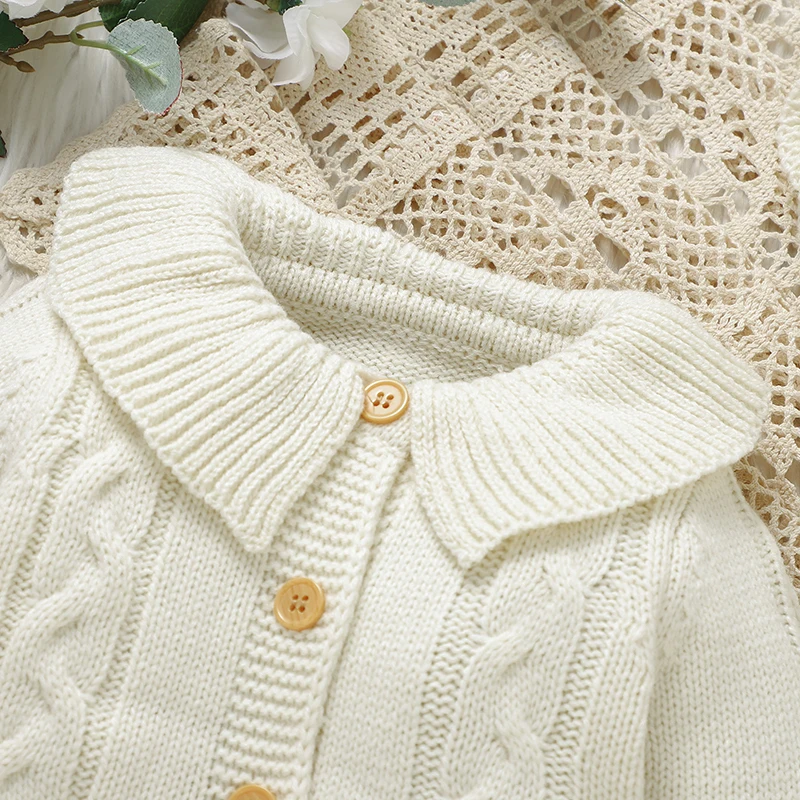 Newborn Baby Romper Knitted Infant Boy Girl Jumpsuit Outfits Long Sleeve Autumn Kid Clothes Hat 2PCS 0-9M Overalls Fashion Solid thumbnail 4