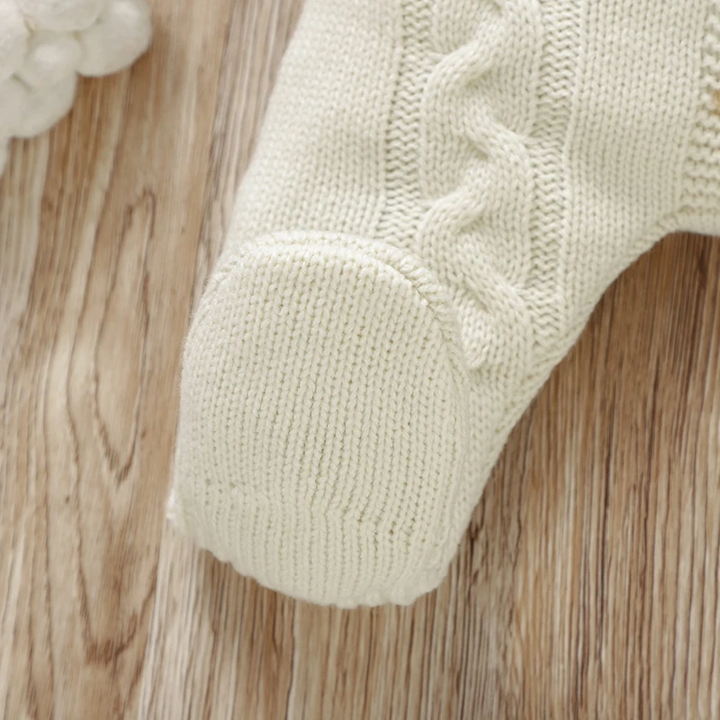 Newborn Baby Romper Knitted Infant Boy Girl Jumpsuit Outfits Long Sleeve Autumn Kid Clothes Hat 2PCS 0-9M Overalls Fashion Solid thumbnail 6
