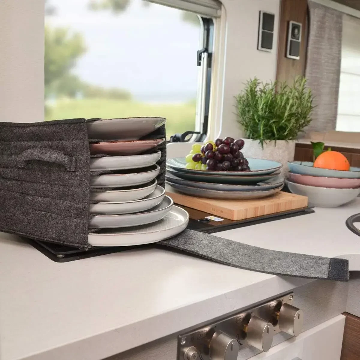 Caravan Plate Holder Tableware Storage Bag For Motorhome Campervan Boat Cupboard Interior Accessories RV Tableware Racks Parts thumbnail 2