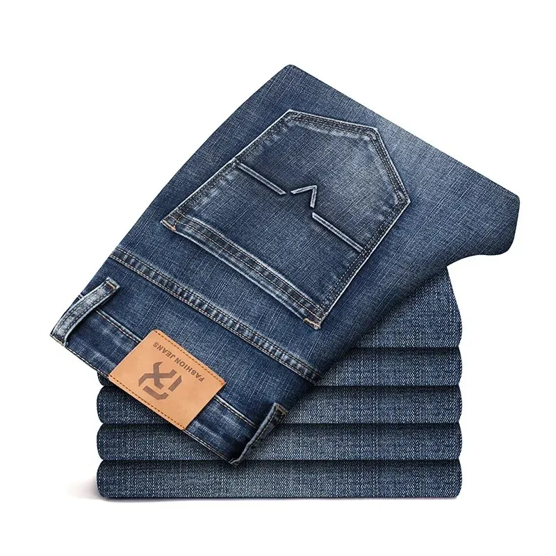 2026 Regular Fit Jeans Classic Style  Spring Summer New Men's Light Blue Stretch Denim Fabric Pants Male Brand thumbnail 3