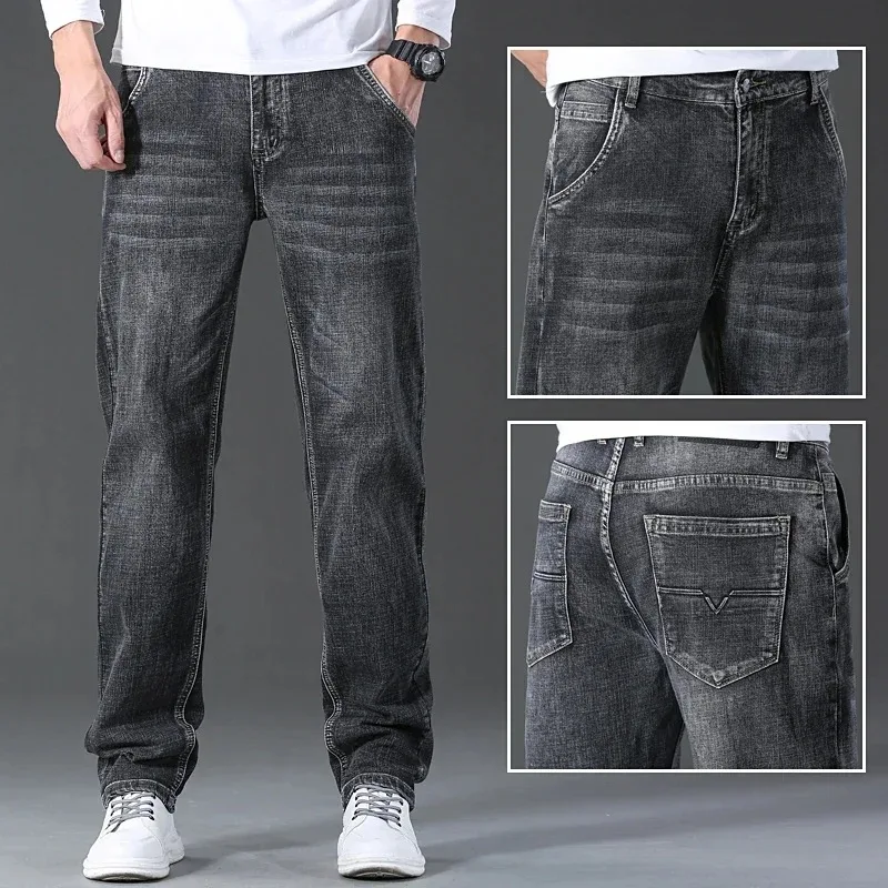 2026 Regular Fit Jeans Classic Style  Spring Summer New Men's Light Blue Stretch Denim Fabric Pants Male Brand thumbnail 6