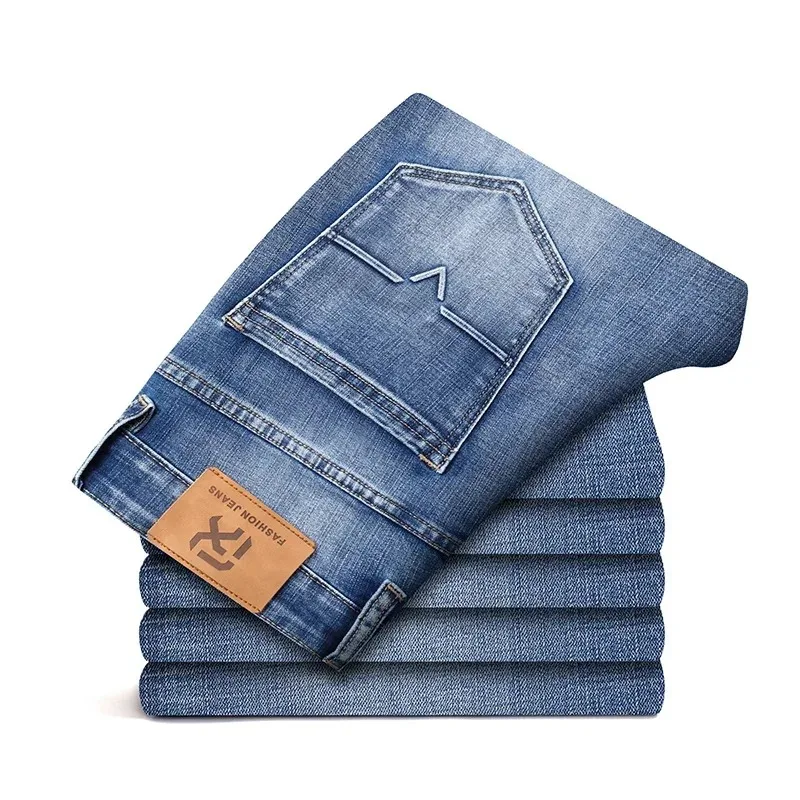 2026 Regular Fit Jeans Classic Style  Spring Summer New Men's Light Blue Stretch Denim Fabric Pants Male Brand thumbnail 2