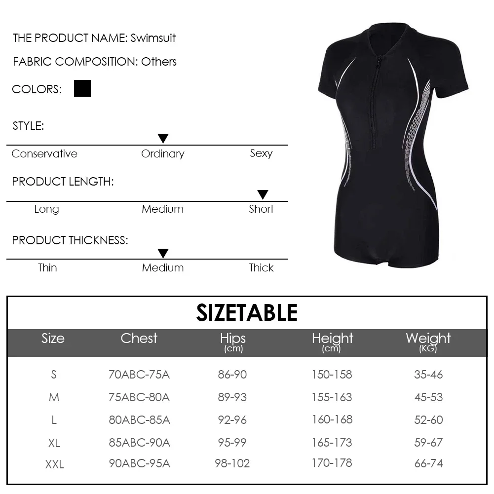New Short Sleeve Swimsuit Women One Piece Flat Corner Surf Bodysuit Zipper Conservative Hide Swimwear Girl Bath Swimming Wear thumbnail 3