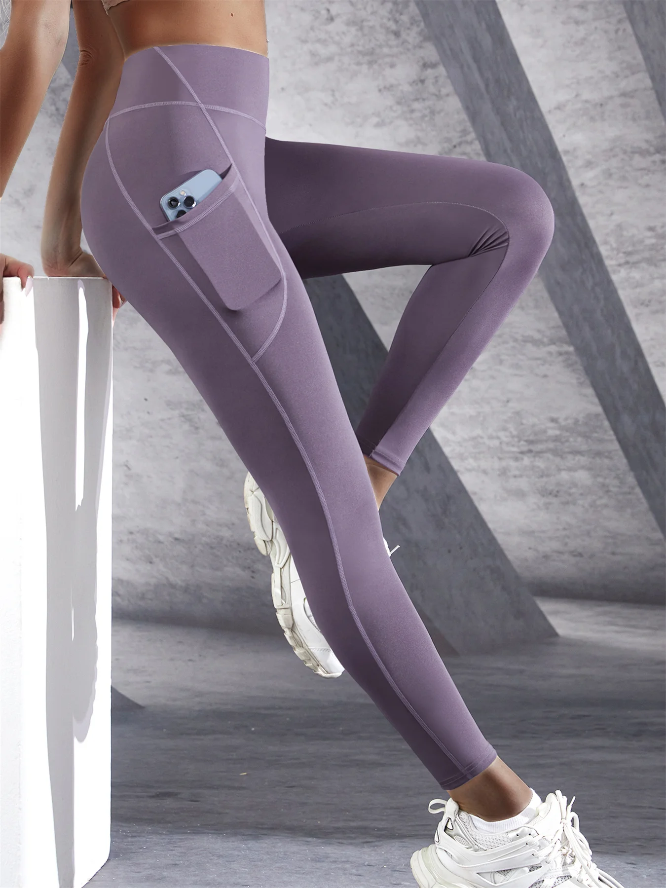 Solid Color Side Pockets Leggings For Women High Waist Sportswear Cycle Yoga Pants Push Up Fitness Leggings thumbnail 4