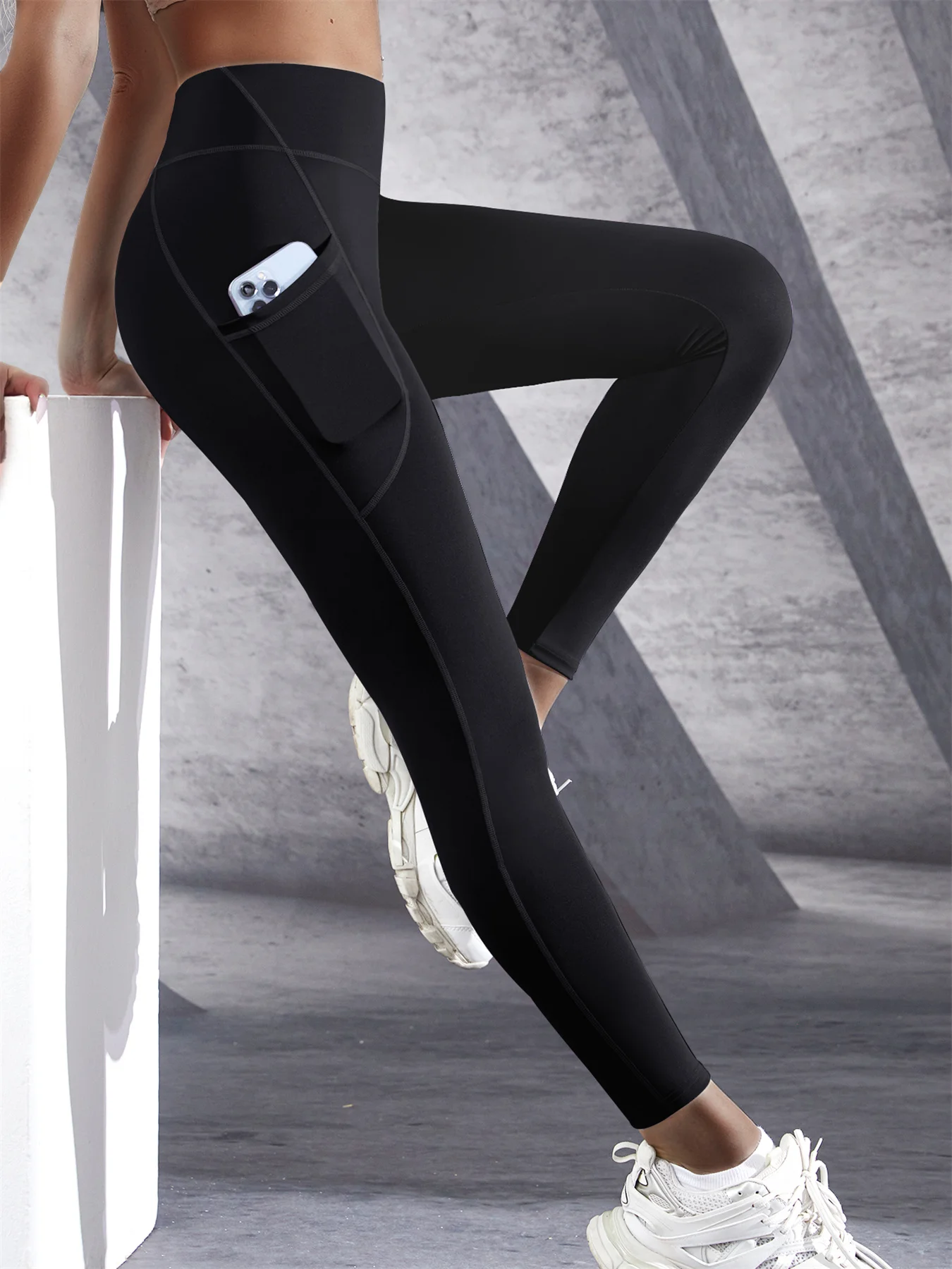 Solid Color Side Pockets Leggings For Women High Waist Sportswear Cycle Yoga Pants Push Up Fitness Leggings thumbnail 3