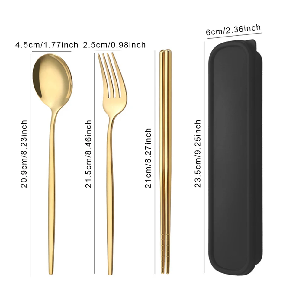 Portable Gold Tableware Cutlery Set Dinnerware Set High Quality Stainless Steel Fork Spoon Chopsticks Travel Flatware With Box thumbnail 3