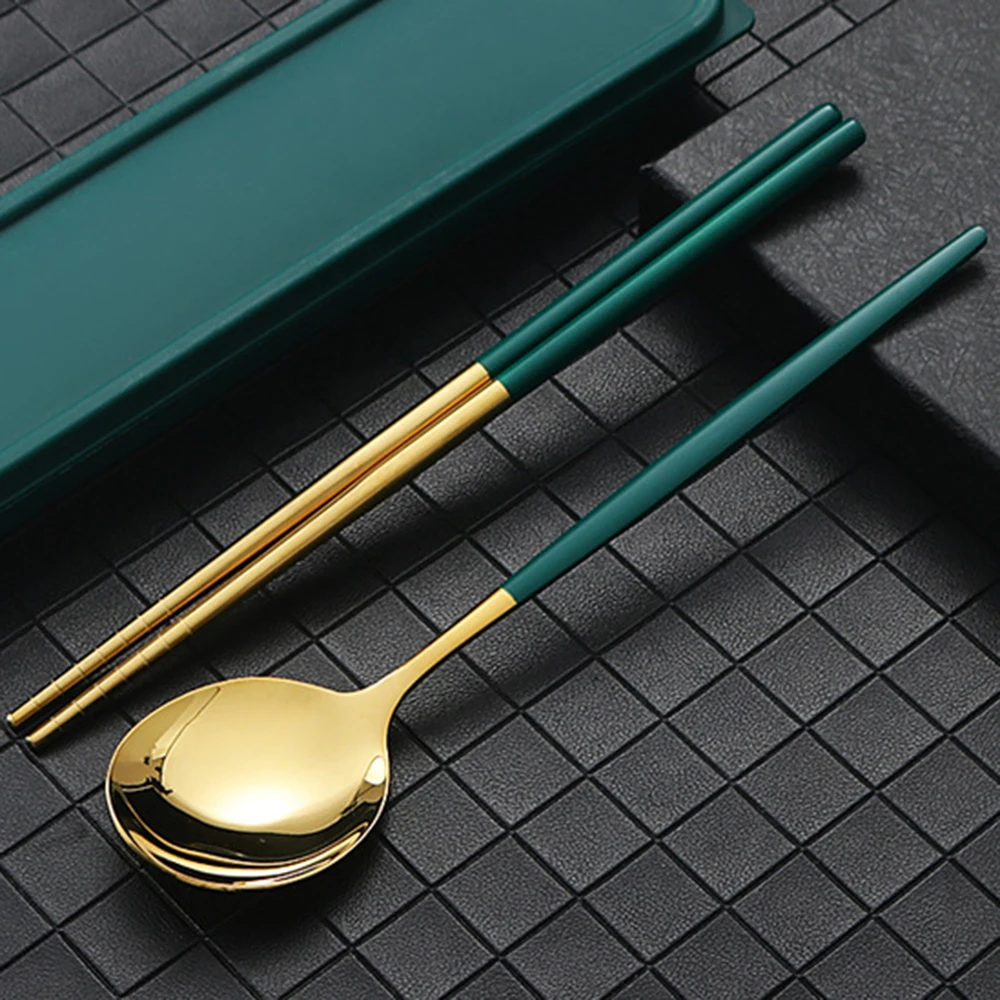 Portable Gold Tableware Cutlery Set Dinnerware Set High Quality Stainless Steel Fork Spoon Chopsticks Travel Flatware With Box thumbnail 4