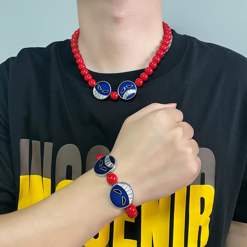 Anime Red Beads Face Bracelet Necklace, Portgas D Ace, Fashion Jewelry Accessories, Cosplay Party Gifts thumbnail 6