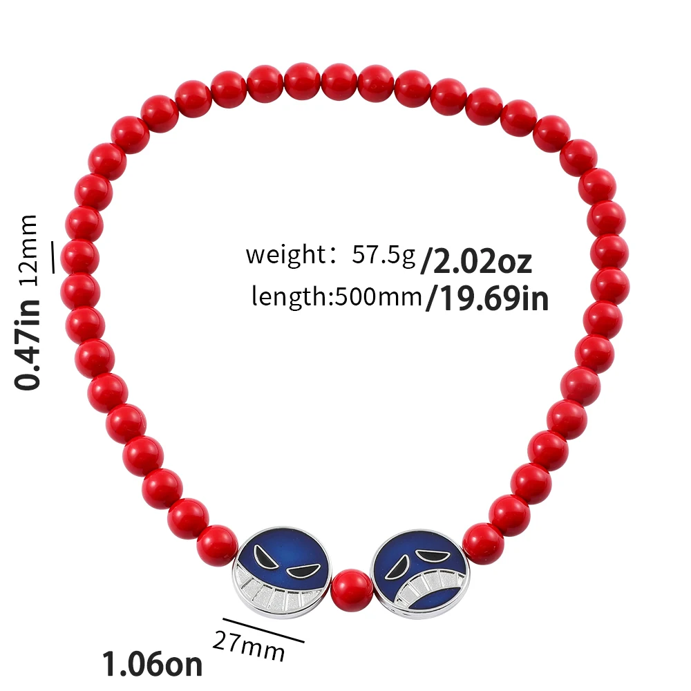 Anime Red Beads Face Bracelet Necklace, Portgas D Ace, Fashion Jewelry Accessories, Cosplay Party Gifts thumbnail 5