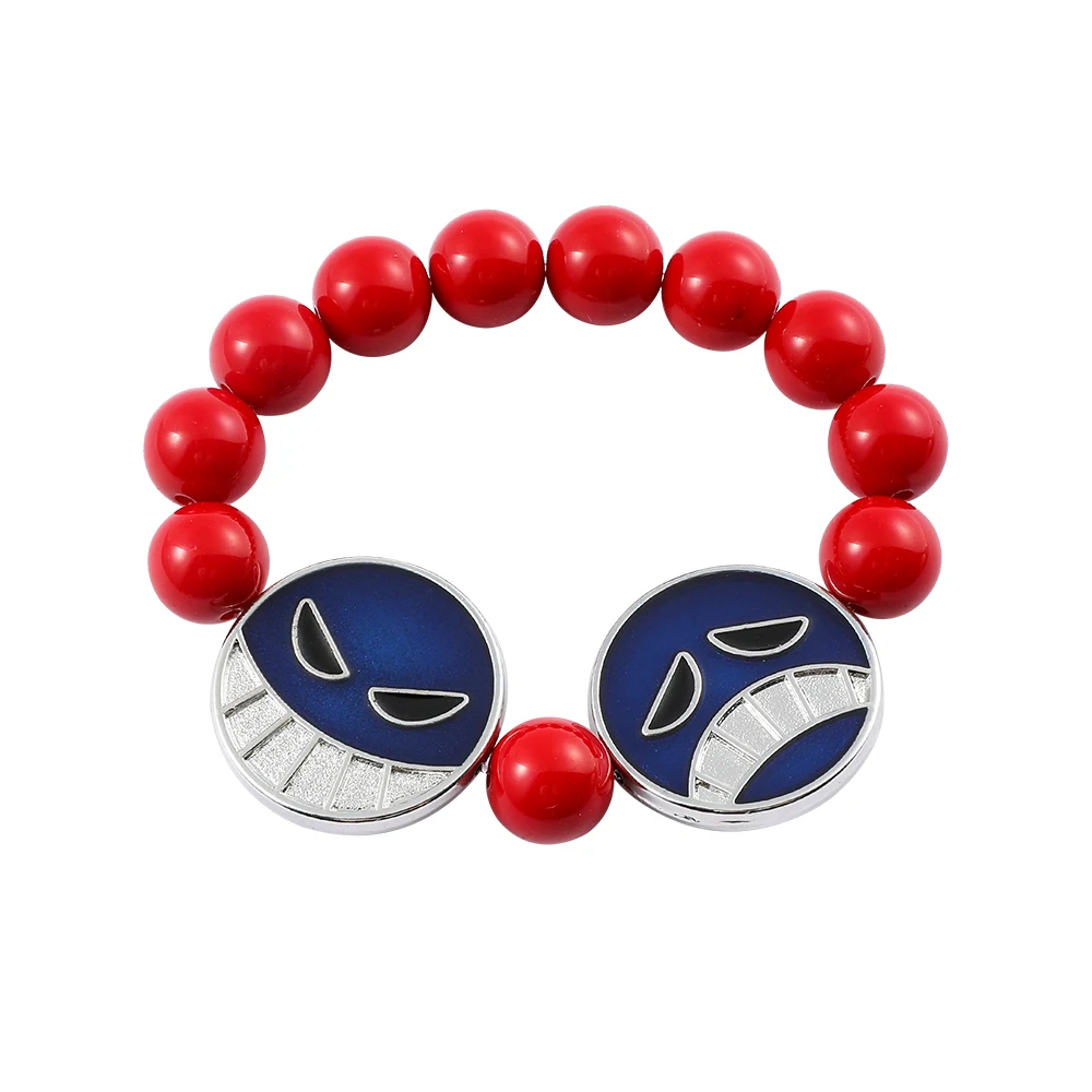 Anime Red Beads Face Bracelet Necklace, Portgas D Ace, Fashion Jewelry Accessories, Cosplay Party Gifts thumbnail 3