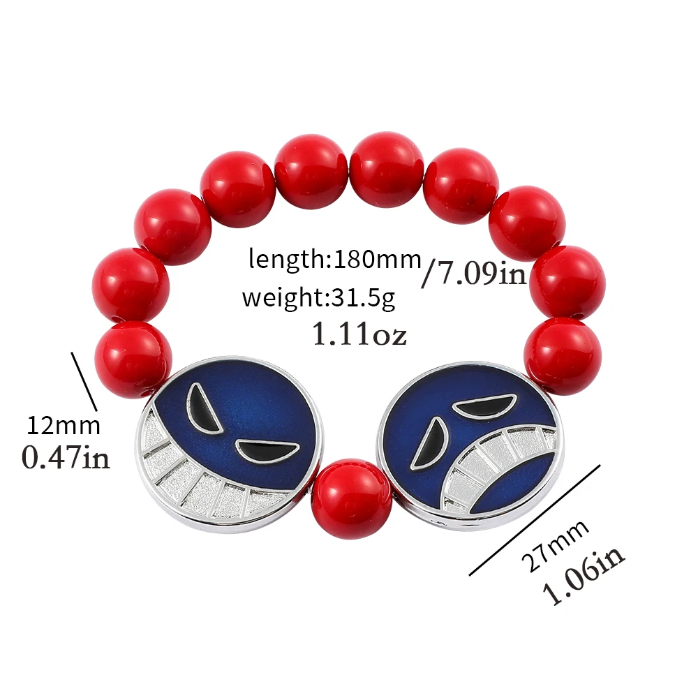 Anime Red Beads Face Bracelet Necklace, Portgas D Ace, Fashion Jewelry Accessories, Cosplay Party Gifts thumbnail 4