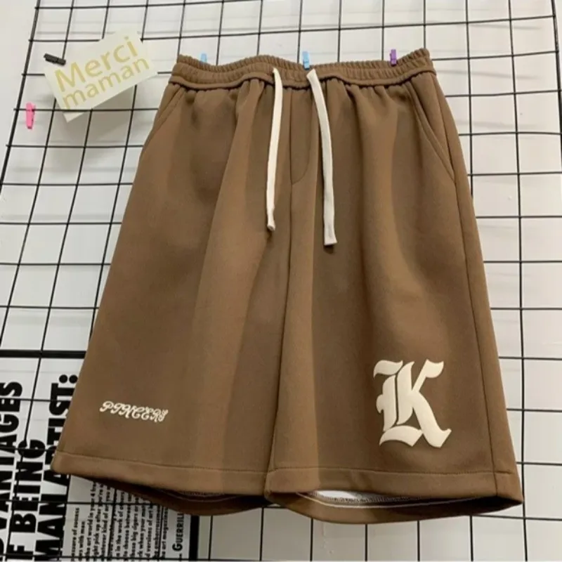 8XL Oversized Loose Shorts Men American Retro Gothic Alphabet Print Japanese Samurai Style Casual Sports Beach Pants Shorts thumbnail 2