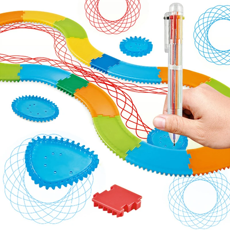 Geometry Spirograph Drawing Stencils Set Painting Template Art Crafts Creative Kids Educational Toy Variety of Flowers Ruler thumbnail 2