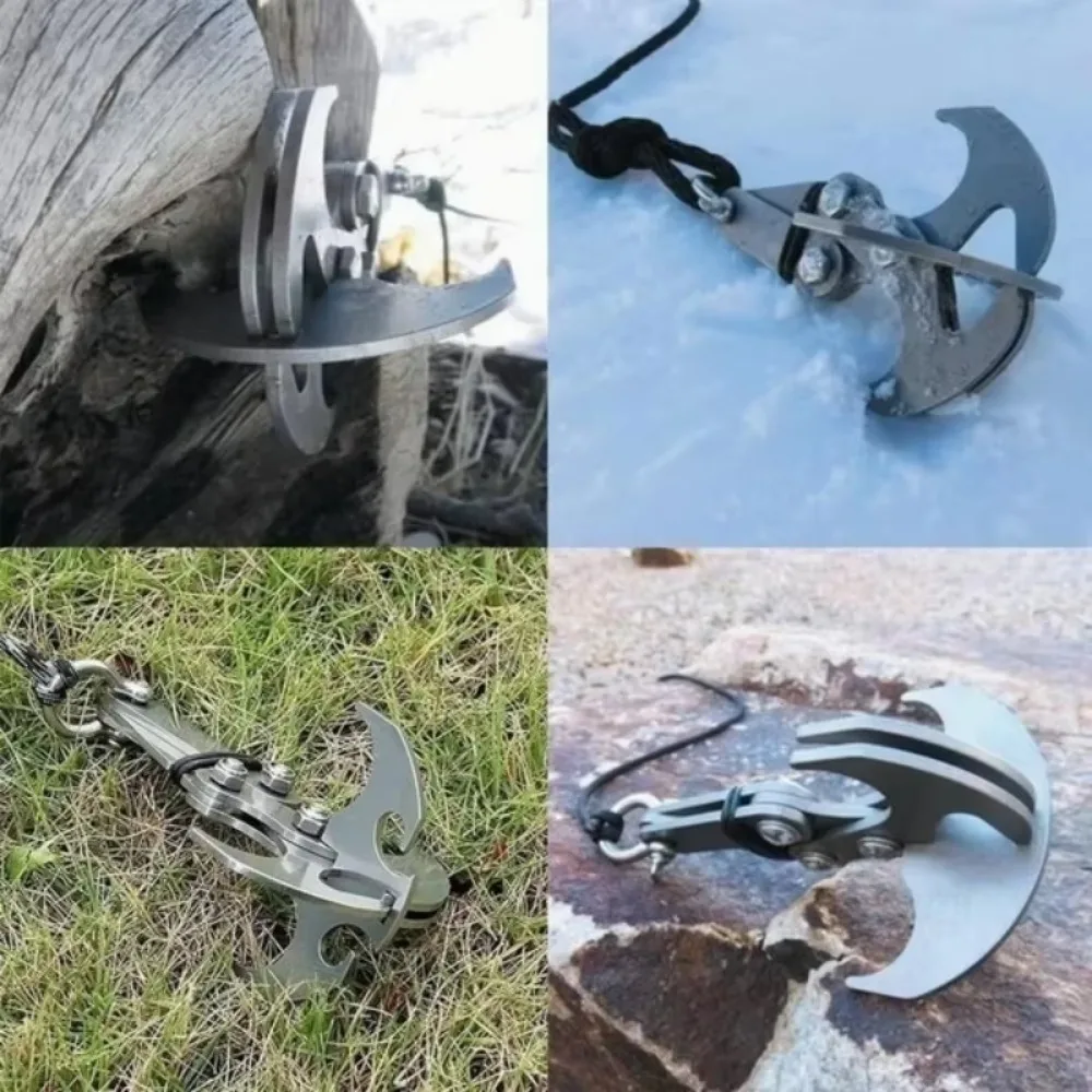 Folding Grappling Hook Multifunctional Stainless Steel Survival Outdoor Climbing Claw Carabiner Camping Gear Multitool Edc Gear thumbnail 4