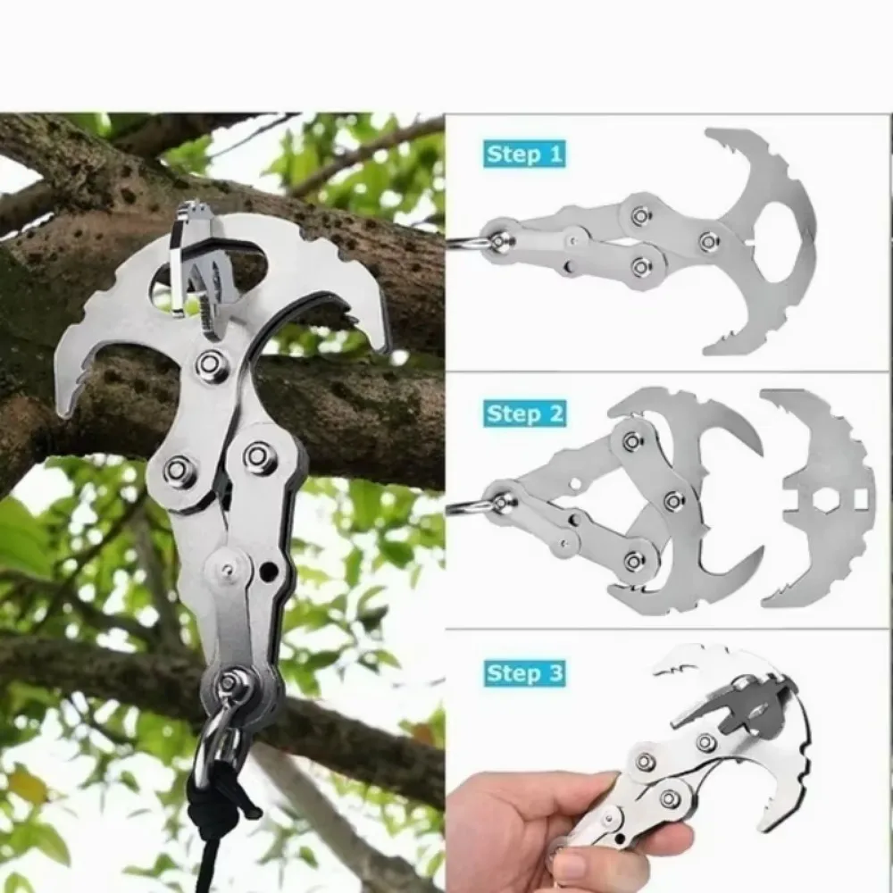 Folding Grappling Hook Multifunctional Stainless Steel Survival Outdoor Climbing Claw Carabiner Camping Gear Multitool Edc Gear thumbnail 5