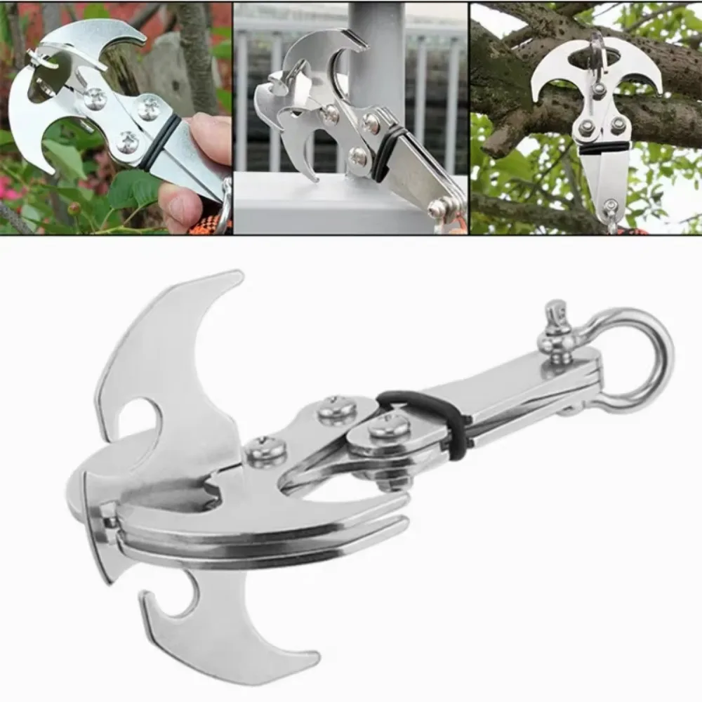 Folding Grappling Hook Multifunctional Stainless Steel Survival Outdoor Climbing Claw Carabiner Camping Gear Multitool Edc Gear thumbnail 3
